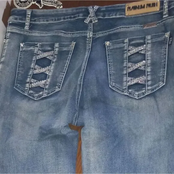 Platinum Plush Cross Me If You Dare Rhinestone Jeans - Picture 5 of 8